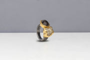 Todd Reed ring with Fancy cut diamond (6.24ctw) and a rough diamond (5.87ctw) in 18k yellow gold and sterling silver.